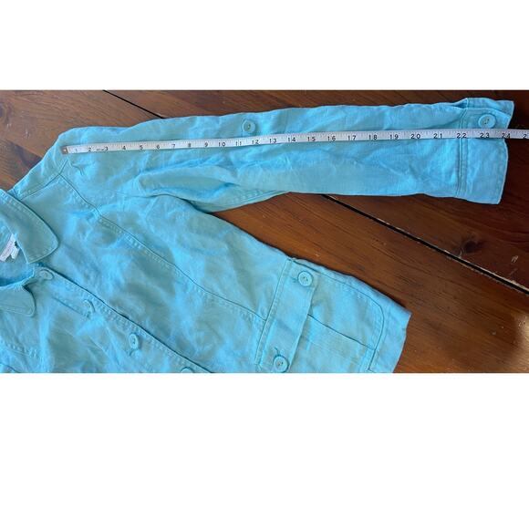 Charter Club Womens Medium Button Up Top All Linen Fabric Covered Buttons Blue - Picture 11 of 11